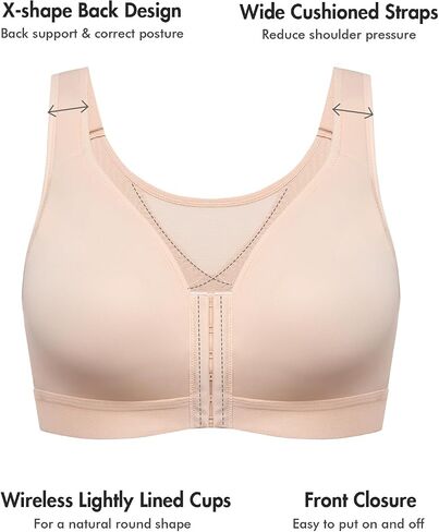 DELIMIRA Women's Natrelax Front Closure Bras Posture Lightly Padded Plus Size Wireless Full Coverage Bra in Saudi Arabia