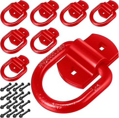 Riakrum 8 Pieces D Ring Tie Down Anchor 1/2 Inch Heavy Duty Tie Down Rings 12000 Lbs Break Strength Tie Down Anchors Hook with Screws Bolts for Trailer Truck Bed Cargo (Red) in Saudi Arabia