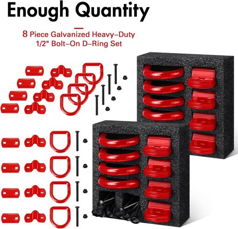 Riakrum 8 Pieces D Ring Tie Down Anchor 1/2 Inch Heavy Duty Tie Down Rings 12000 Lbs Break Strength Tie Down Anchors Hook with Screws Bolts for Trailer Truck Bed Cargo (Red) in Saudi Arabia