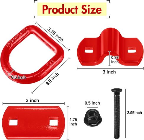 Riakrum 8 Pieces D Ring Tie Down Anchor 1/2 Inch Heavy Duty Tie Down Rings 12000 Lbs Break Strength Tie Down Anchors Hook with Screws Bolts for Trailer Truck Bed Cargo (Red) in Saudi Arabia