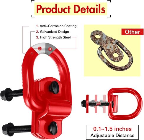 Riakrum 8 Pieces D Ring Tie Down Anchor 1/2 Inch Heavy Duty Tie Down Rings 12000 Lbs Break Strength Tie Down Anchors Hook with Screws Bolts for Trailer Truck Bed Cargo (Red) in Saudi Arabia