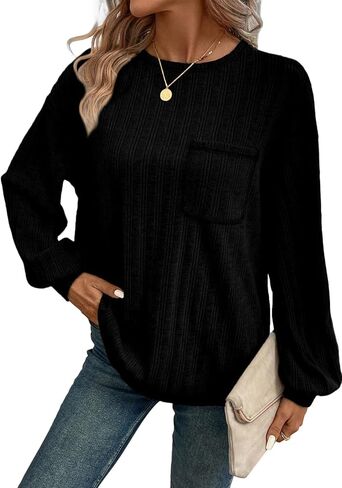 Dokotoo قمصان طويلة الأكمام للنساء 2024 عادية الصلبة Crewneck محبوك فضفاضة تناسب البلوز قمصان علوية in Saudi Arabia