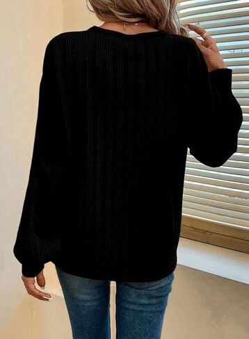 Dokotoo قمصان طويلة الأكمام للنساء 2024 عادية الصلبة Crewneck محبوك فضفاضة تناسب البلوز قمصان علوية in Saudi Arabia