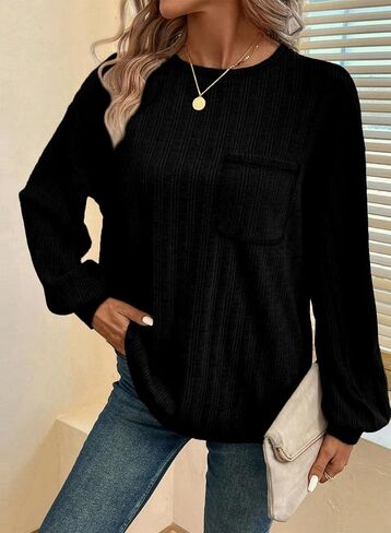 Dokotoo قمصان طويلة الأكمام للنساء 2024 عادية الصلبة Crewneck محبوك فضفاضة تناسب البلوز قمصان علوية in Saudi Arabia
