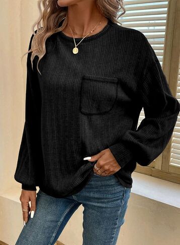 Dokotoo قمصان طويلة الأكمام للنساء 2024 عادية الصلبة Crewneck محبوك فضفاضة تناسب البلوز قمصان علوية in Saudi Arabia