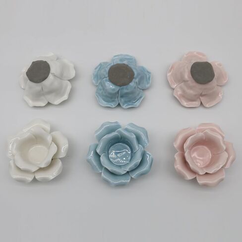 Ceramics Lotus Tealight Candle Holders, Votive Flower Tea Light Holder, Tabletop Altar Party Wedding Home Decoration, Set of 2 (Pink) L4'' in Kuwait