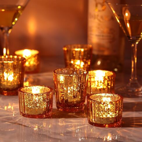 Nuenen 24 Pcs Glass Tea Light Candle Holder Vintage Votive Bulk for Boho Wedding Parties Decoration Dinner Table Centerpieces(Gold) in Saudi Arabia