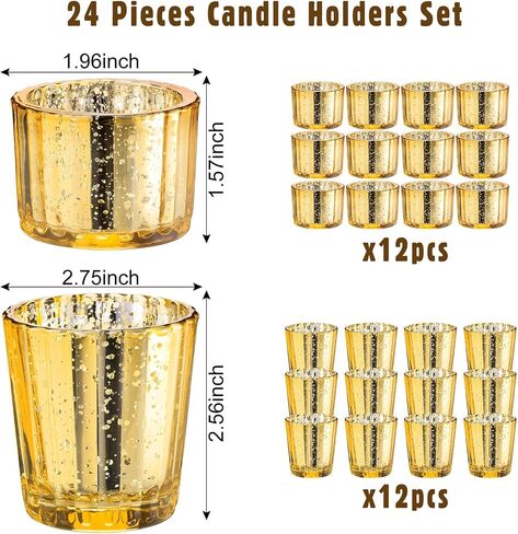 Nuenen 24 Pcs Glass Tea Light Candle Holder Vintage Votive Bulk for Boho Wedding Parties Decoration Dinner Table Centerpieces(Gold) in Saudi Arabia