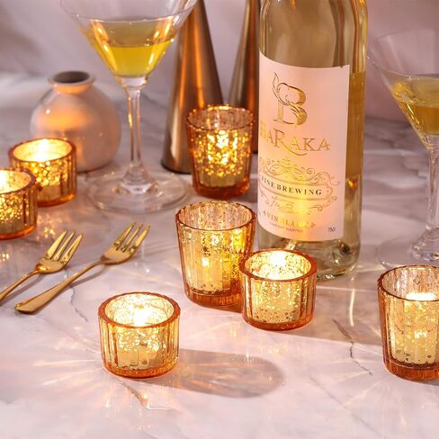 Nuenen 24 Pcs Glass Tea Light Candle Holder Vintage Votive Bulk for Boho Wedding Parties Decoration Dinner Table Centerpieces(Gold) in Saudi Arabia
