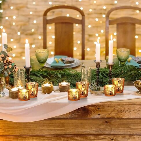 Nuenen 24 Pcs Glass Tea Light Candle Holder Vintage Votive Bulk for Boho Wedding Parties Decoration Dinner Table Centerpieces(Gold) in Saudi Arabia