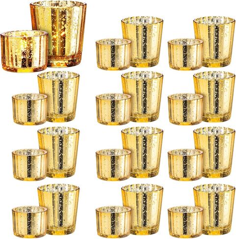 Nuenen 24 Pcs Glass Tea Light Candle Holder Vintage Votive Bulk for Boho Wedding Parties Decoration Dinner Table Centerpieces(Gold) in Saudi Arabia