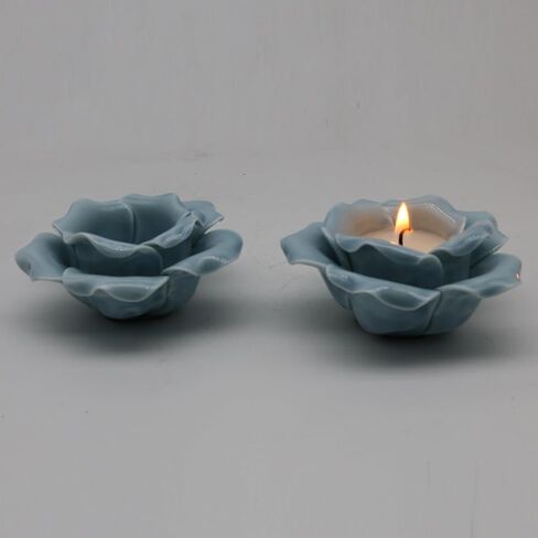 Ceramics Lotus Tealight Candle Holders, Votive Flower Tea Light Holder, Tabletop Altar Party Wedding Home Decoration, Set of 2 (Pink) L4'' in Kuwait
