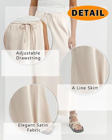 Women's Drawstring High Waisted Satin Maxi Skirt A-Line Flowy Silk Fall Elegant Long Skirts for Women in Saudi Arabia