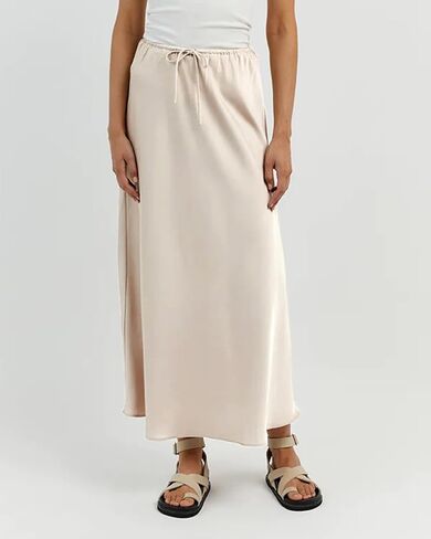 Women's Drawstring High Waisted Satin Maxi Skirt A-Line Flowy Silk Fall Elegant Long Skirts for Women in Saudi Arabia