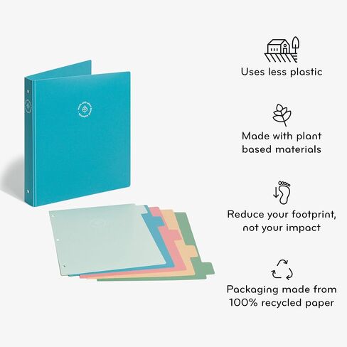 U Brands U-Eco Poly 1" Binder + 5 Tab Divider Set, 8.5'' x 11'', Ocean, Two-Pockets, Letter Size (6598U01-12) in Saudi Arabia
