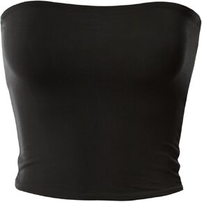 MixMatchy Women's Casual Basic Strapless Crop Tube Tops Soft Rayon Jersey Bandeau Tops