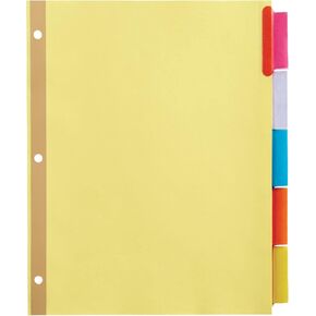 Office Depot® Brand Insertable Dividers with Big Tabs, Buff, Assorted Colors, 5-Tab, Pack of 4 Sets