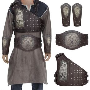 HiiFeuer Viking Embossed Dragon Chest Armor with Arm Bracers and Waist Armor, Medieval Faux Leather Mercenary Adjustable Cosplay Costume for Ren Faire