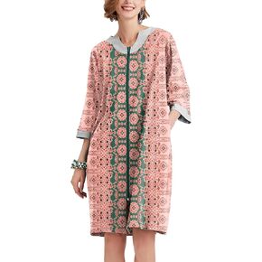 Ekouaer Women Zipper Robe 3/4 Sleeve Nightgowns Lightweight Short Bathrobe with Pockets S-3XL