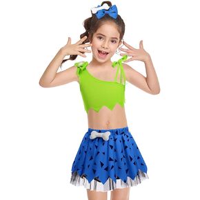 Baby Girls Pebbles Costume Caveman Bam Bam Costume Toddler Historical Stone Age Themed Halloween Outfit