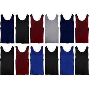 Yacht & Smith 12 Pack Mens Ribbed 100% Cotton Tank Top Undershirt, Sleeveless, Assorted Colors, Solid Colors Bulk Pack