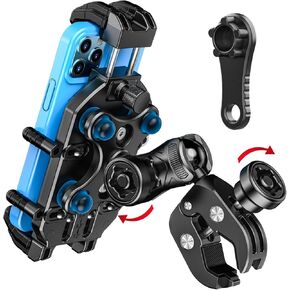Anti Theft Lock Motorcycle Phone Mount with Vibration Dampener, Bike Phone Holder clamp, ATV Scooter Phone Clip Handlebar Cellphone Holder for 5.4" to 7.2" Smartphone