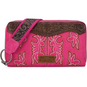 X Wrangler Western Wristlet Wallet for Women Floral Tooled Clutch Boot Stitch Bifold Wallet with Card Holder