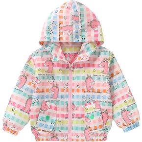 DDSOL Lightweight Hooded Windbreaker for Toddler Girls - Cartoon Print Unicorn and Owl Zip Jacket for Spring/Fall (Ages 2-8)