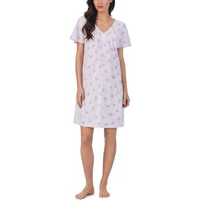Carole Hochman Pajamas for Women Summer Floral Cotton Knit Lightweight 36" Flutter Sleeve Short Nightgown