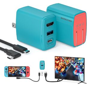 45W Switch Dock Charger Designed for Animal Crossing, 4K HDMI TV Docking Station for Nintendo Switch/OLED Steam Deck iPhone iPad MacBook, Portable Switch Dock Charger, Fast Charging and HDMI Output