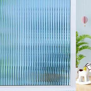 Windimiley Window Privacy Film 3D Reeded Glass Window Clings Bathroom Fluted Frosted Decorative Door Covering Adhesive UV Sun Blocking Heat Blocker Window Tint,17.5x78.7in,Transparent