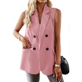 2024 Summer Sleeveless Blazers Vest For Women Lightweight Casual Double Breasted Lapel Jacket Suit Pocket