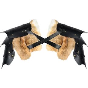 Faux Leather Shoulder Armor with Lush Hair,Medieval Viking Armor Renaissance Accessories,Knight Armor Ren Faire Accessories