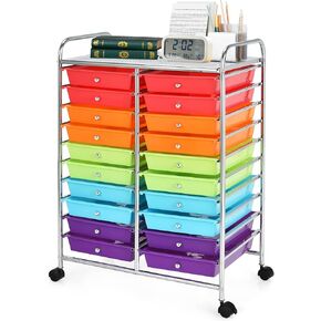 COSTWAY 20-Drawer Rolling Storage Cart, Utility Storage Organizer Cart for Tools, Scrapbook, Paper, Craft, Multipurpose Storage Trolley on Wheels for Home Office School (Black)