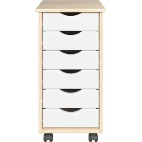 Adeptus Original Roll Cart, Solid Wood, 6+2 Drawer Narrow Drawers Roll Carts, White