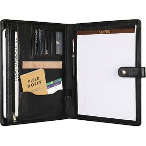 Personalized Leather Padfolio for Men - Business Portfolio with Notepad, Legal Pad Folio Folder, A4 Letter Size Ideal Business and Corporate Gifts, Oil Black