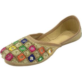 Juttis for Girls Toddler/Little Kid/Big Kid Ballerina Flat Slip on Formal Party Shoes Juti Girls Beaded Mojari Punjabi Jutti