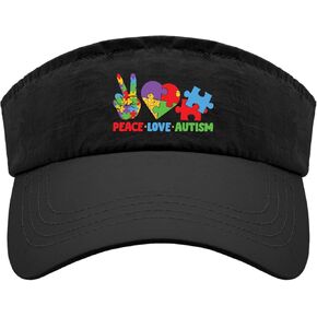 Peace Love Autism Awareness Hat Visors for Teens Baseball Caps with Designs Beach Hats, One Size-Medium, Allblack
