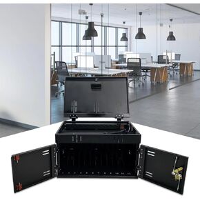 12 Device Charging Cart, Portable Tabletop Charging and Storage Cabinet for iPads, Tablets, Chromebooks and Laptop Computers with Lock for Classroom or Office|Up to 17.3" Screen