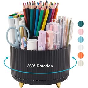 Desk Pencil Pen Holder, 5 Slots 360 Degree Rotating Pencil Pen Organizers Desk Organizers for Office Accessories Shool Supply Black