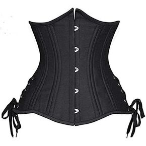 Daisy corsets womens Black Satin Double Steel Boned Curvy Cut Waist Cincher Corset W/Lace-up Sides