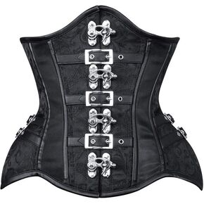 Daisy corsets womens Top Drawer Black Brocade Steel Boned Underbust Corset W/Buckles