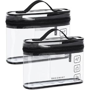 BAGSMART TSA Approved Toiletry Bag, 2 Pack Clear Makeup Cosmetic Bag Organizer, Quart Size Travel Bag for Toiletries, Carry-on Travel Accessories Essentials, Black-2pcs