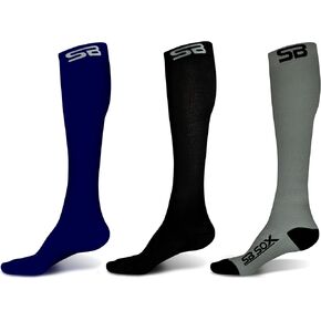 3 Pairs Size Small Compression Socks (Solid Navy + Solid Black + Gray/Black)