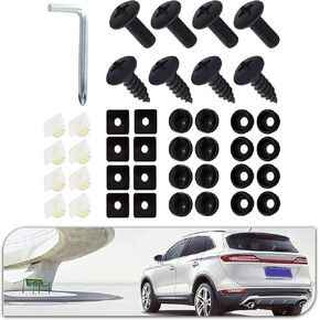 8 Sets Car License Plate Frame Screws Kit, M6 Stainless Steel Phillips Bolts Anti-rust Replacement, American Standard License Plate Fasteners with Mounting Accessory, Universal for Car (Black)