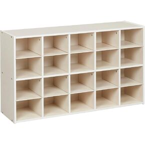 ECR4Kids Streamline 20 Cubby Tray Storage Cabinet, 4x5, Classroom Furniture, White Wash