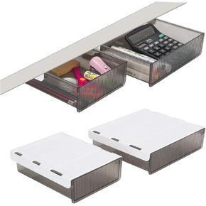 2 Pack Under Desk Storage Drawer Slide Out, Self Adhesive Under Desk Drawer Organizer Hidden Under Table Drawer Stick On Pencil Storage Organizer Desk Accessories & Workspace Organizers Dark