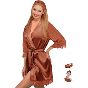 Silk Robes for Womens 2Pcs Satin Robe Kimonos Bridesmaid Bride Lace Bathrobes Sleepwear Bridal Silky Loungewear Wedding Robes