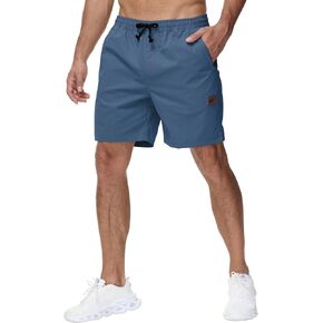 Yundobop Men's Casual 7 Inch Shorts Twill Drawstring Summer Beach Stretch Golf Shorts with Zipper Pockets