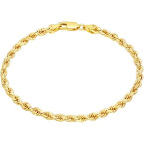 Nuragold 14k Yellow Gold 3.5mm Solid Rope Chain Diamond Cut Link Bracelet, Mens Jewelry 7" 7.5" 8" 8.5" 9"